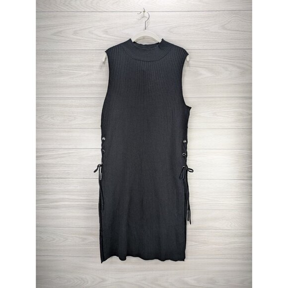 New York & Company Knit Lace Up Sides Cover Up Black Dress - Picture 5 of 6